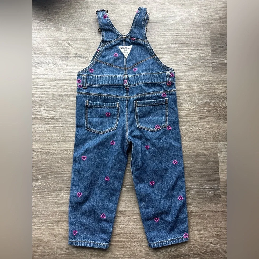 Valentine’s Day Girls Denim Overalls with Embroidered Pink Heart Accents 18 Mon